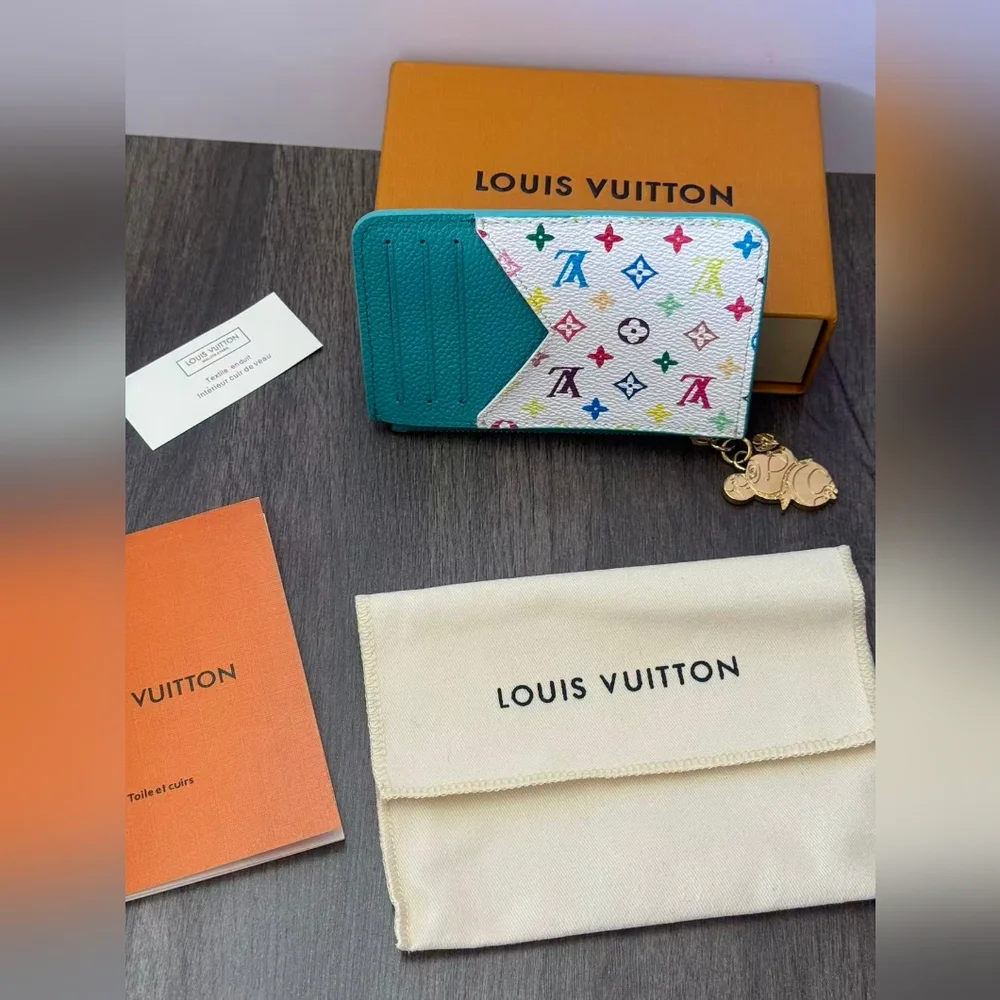 Louis Vuitton Multicolor Monogram Card Holder in Teal & White